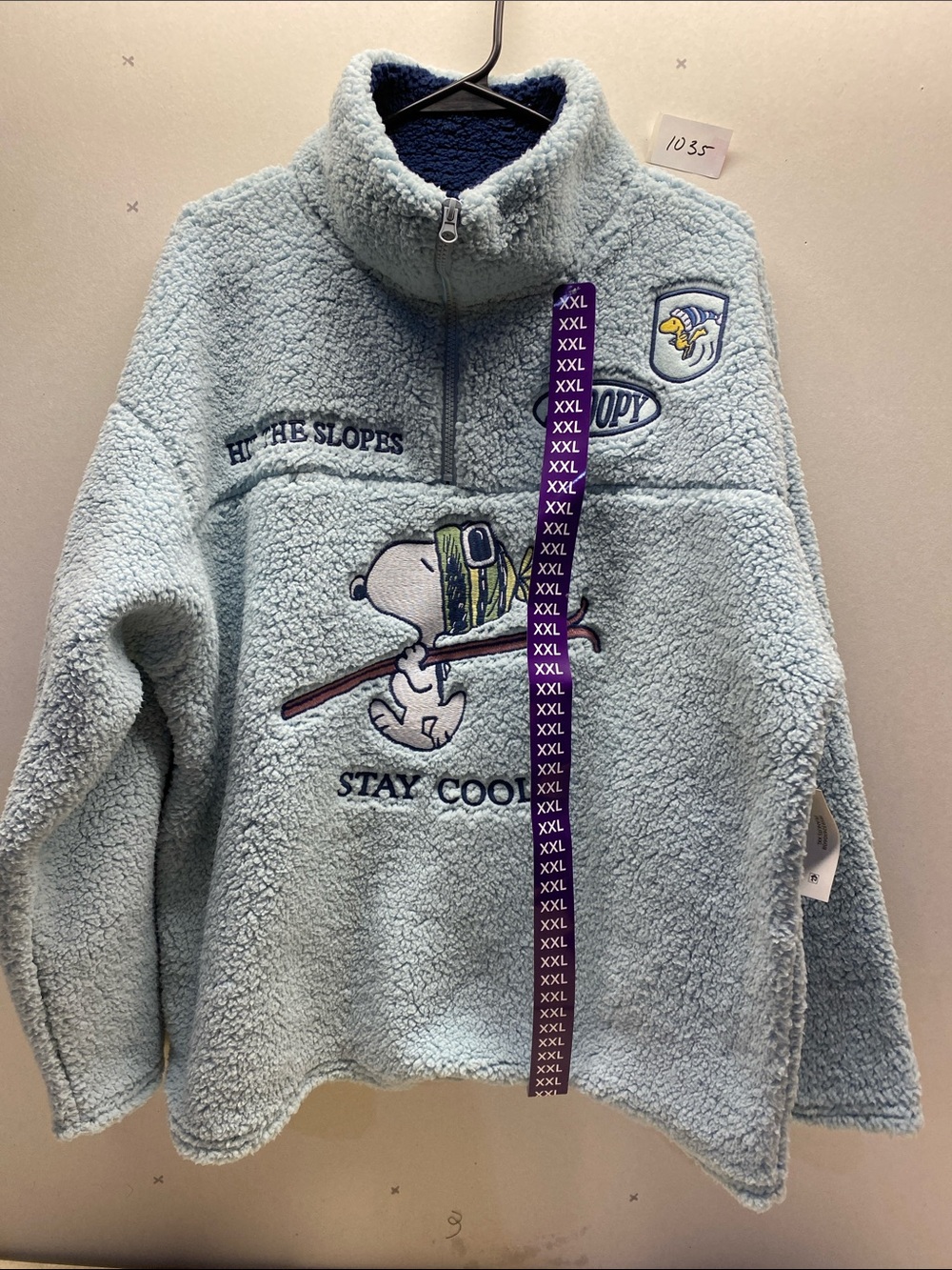 Peanuts Light Blue Sherpa Pullover Jacket with Snoopy Ski Embroidery - Picture 3 of 10